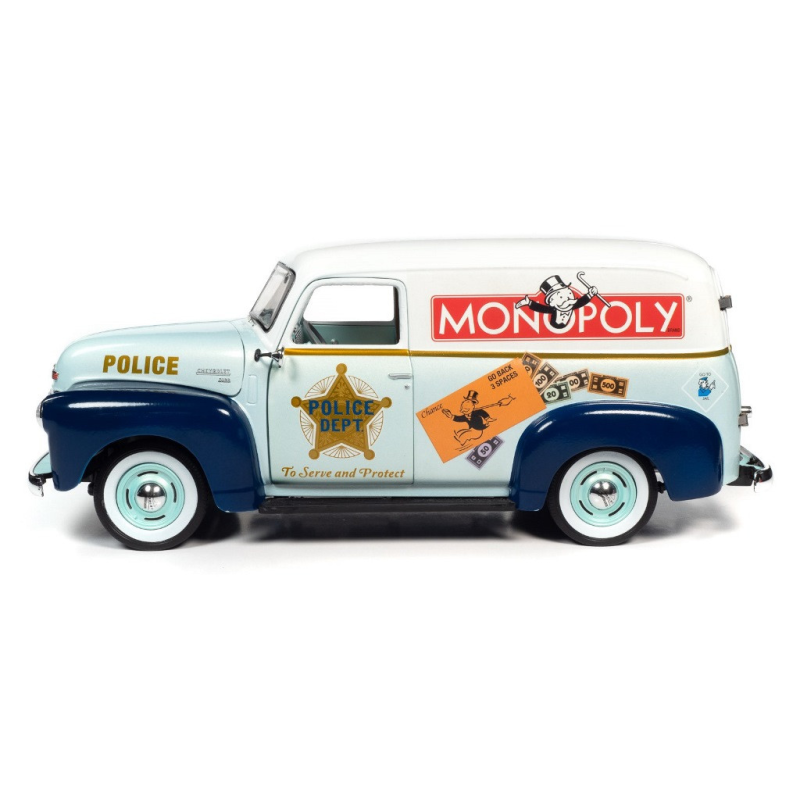 CHEVROLET VAN 1948 "MONOPOLY - POLICE" AVEC FIGURINE Mr MONOPOLY PRISONNIER