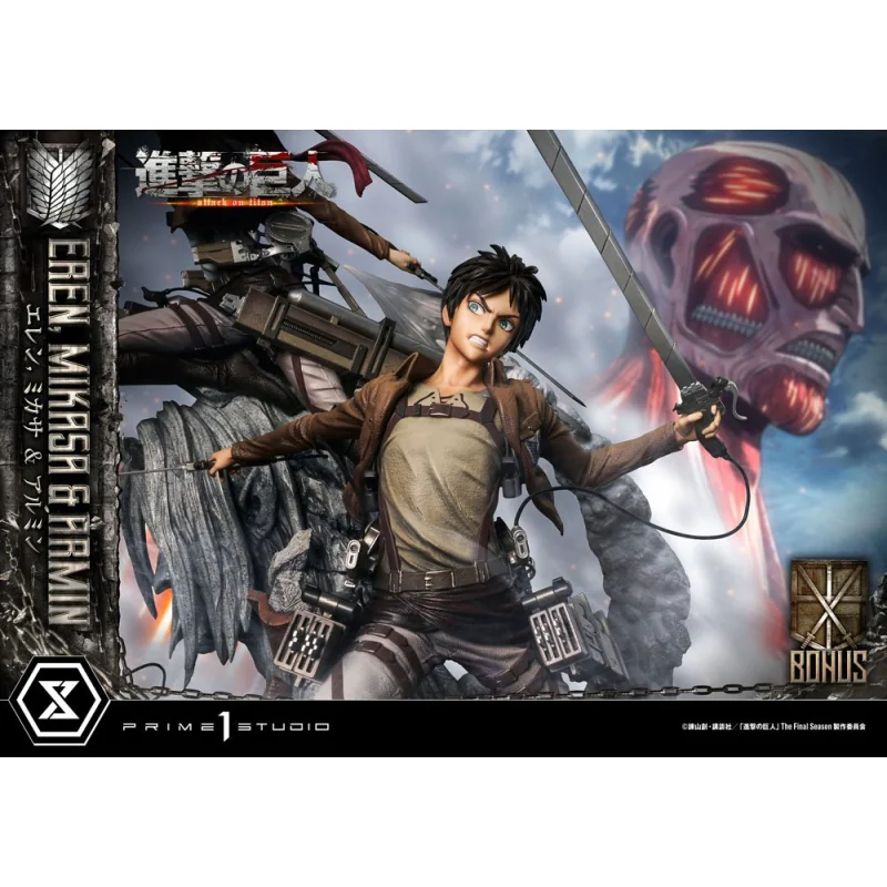 Attack on Titan Ultimate Premium Masterline statuette Eren, Mikasa, & Armin Deluxe Bonus Version 72 cm