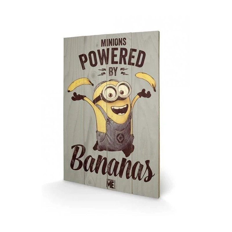 MINIONS - Powered By Bananas - Impression sur bois 40x59cm