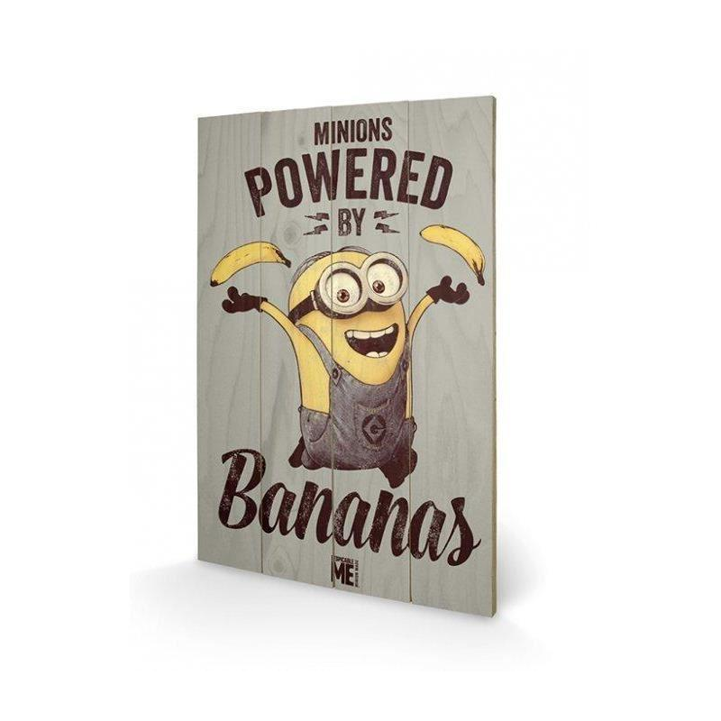 MINIONS - Powered By Bananas - Impression sur bois 40x59cm