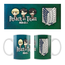 Attack on Titan mug céramique Eren, Mikasa & Armin Chibi Style