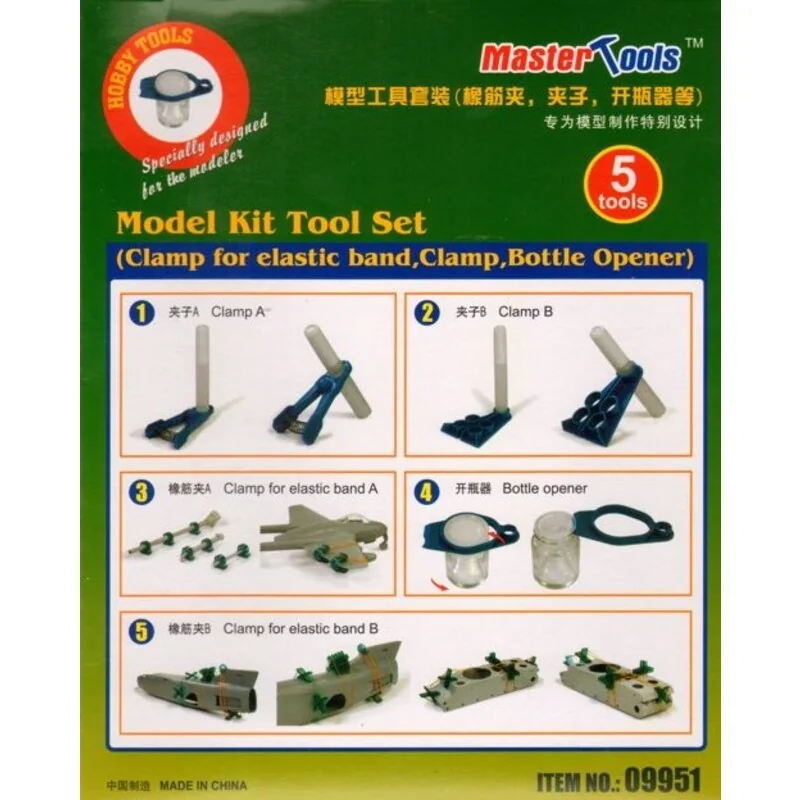 Model Kit Tool Set – Clamp for elastic band, Clamp, Bottle Opener